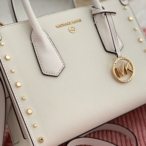 SOLD! MICHAEL KORS | White Leather Tote Crossbody Shoulder Bag Gold Hardware - Picture 15 of 16